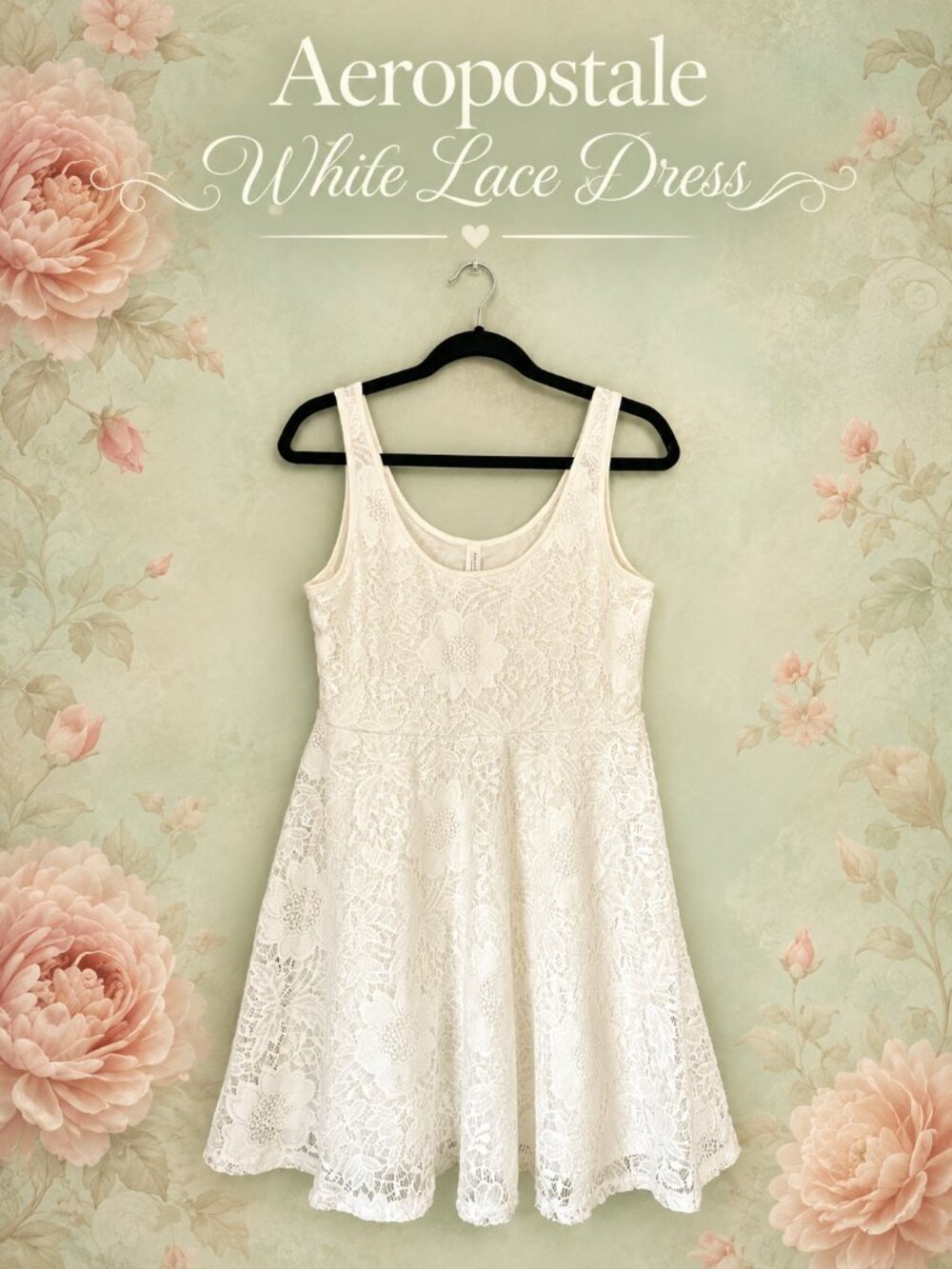 Aeropostale White Floral Lace Fit & Flare Dress